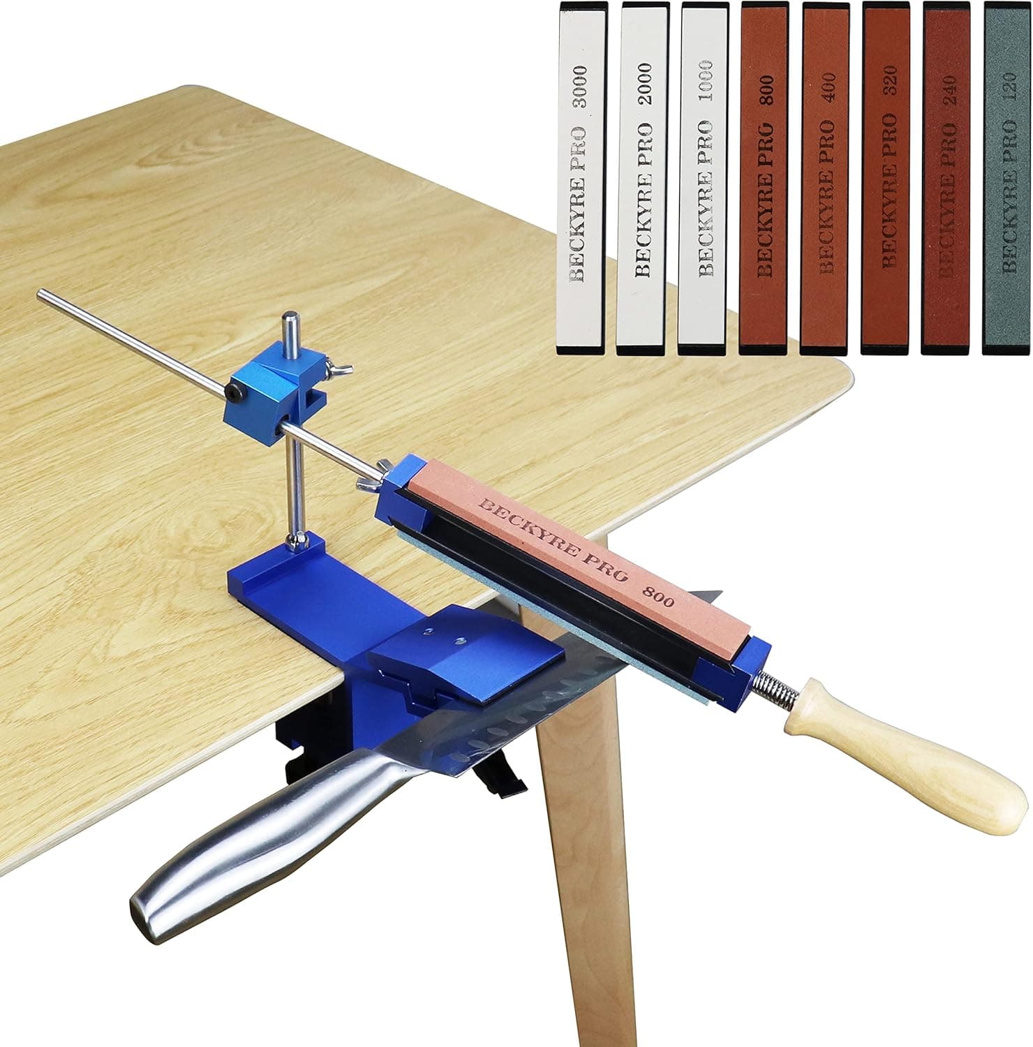 BECKYRE Knife Sharpener Kit System with 8 Whetstones, Fast Clamping Blade Design, Fixed Angle Knife Sharpening Kit, Professional Kitchen Knife Sharpener Fine Grinding Polishing Tool