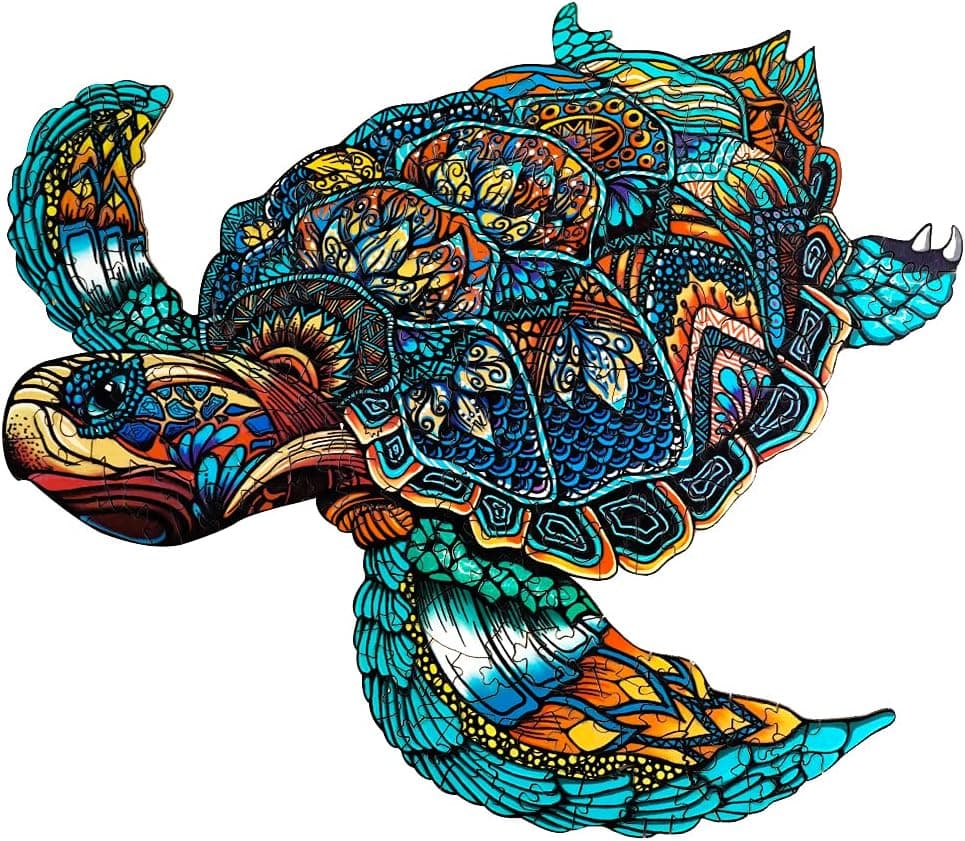 KAAYEE Wooden Jigsaw Puzzles-Wooden Puzzle Adult Unique Shape Advanced Sea Turtle Wooden Jigsaw Puzzle for Adult,Best Gift for Adults and Kids,Family Puzzles (S-9.4x8in-100pcs)