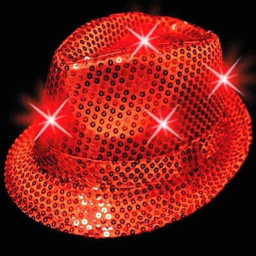 Flashing Panda LED Light-Up Sequin Fedora Hat, Red