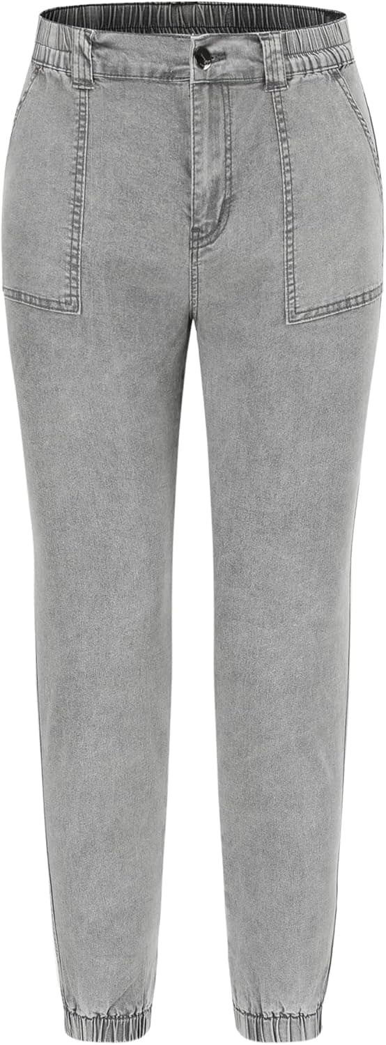 THUNDER STAR Women Stretch Cropped Jogger Jeans Mid Rise Denim Cargo Pants