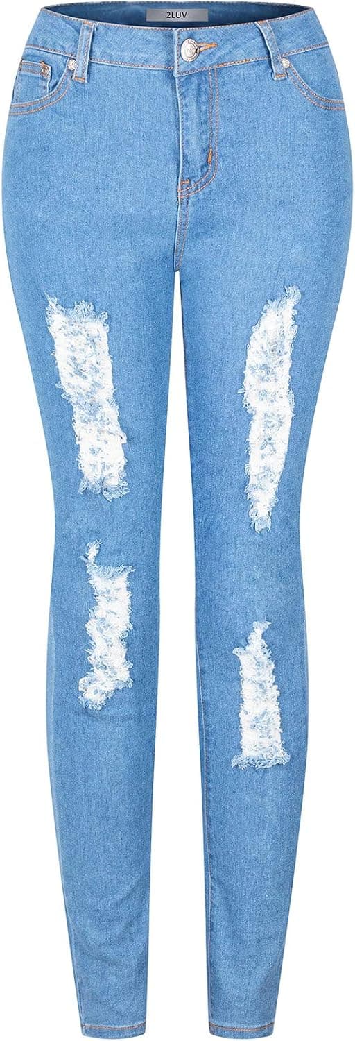 BodiLove Women's Stretchy 5 Pocket Skinny Distressed Denim Jeans