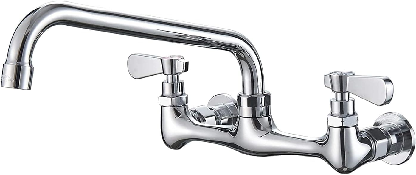 Evolvegoods Kitchen Sink Faucet with 10 Inch Swivel Spout Commercial Centerset Sink 2 Handle Polished Chrome Utility Laundry Restaurant rv Kitchen Faucets Wall Mount