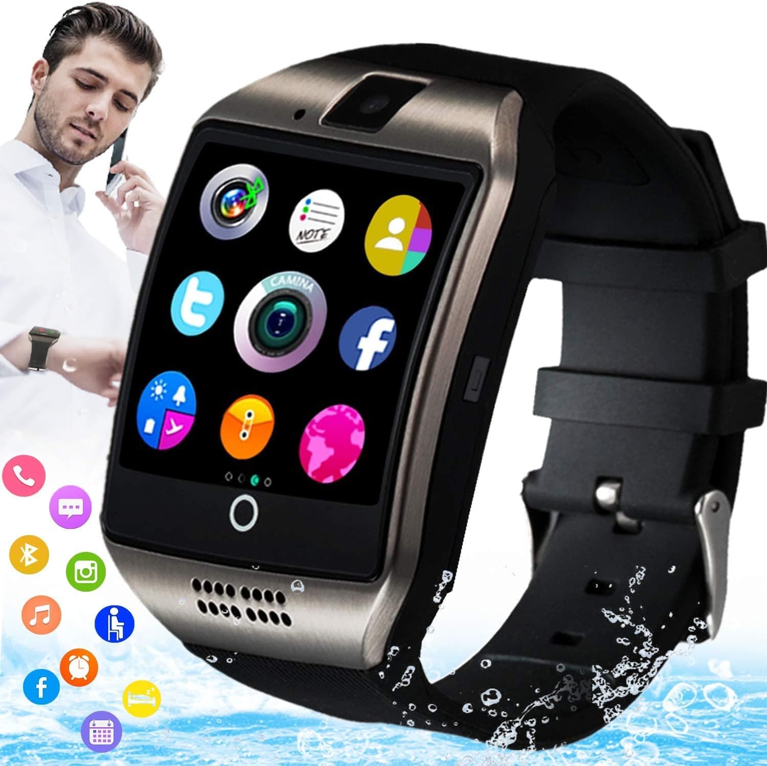 Burxoe Smart Watch,Smartwatch for Android Phones,Smart Watches Touchscreen with Camera Bluetooth Watch Cell Phone with Sim Card Slot Compatible Samsung iOS Phone 12 12 Pro 11 10 Men Women, Black