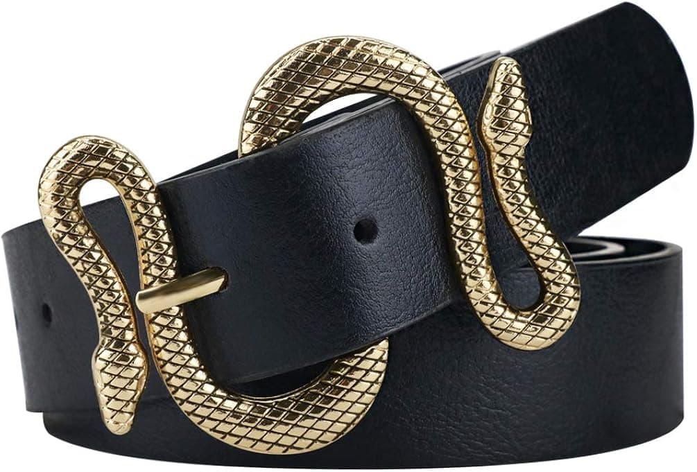 taffeta alley Belts for Women,Women Fashion Leather Belt for Dress with Snake Belt Buckle