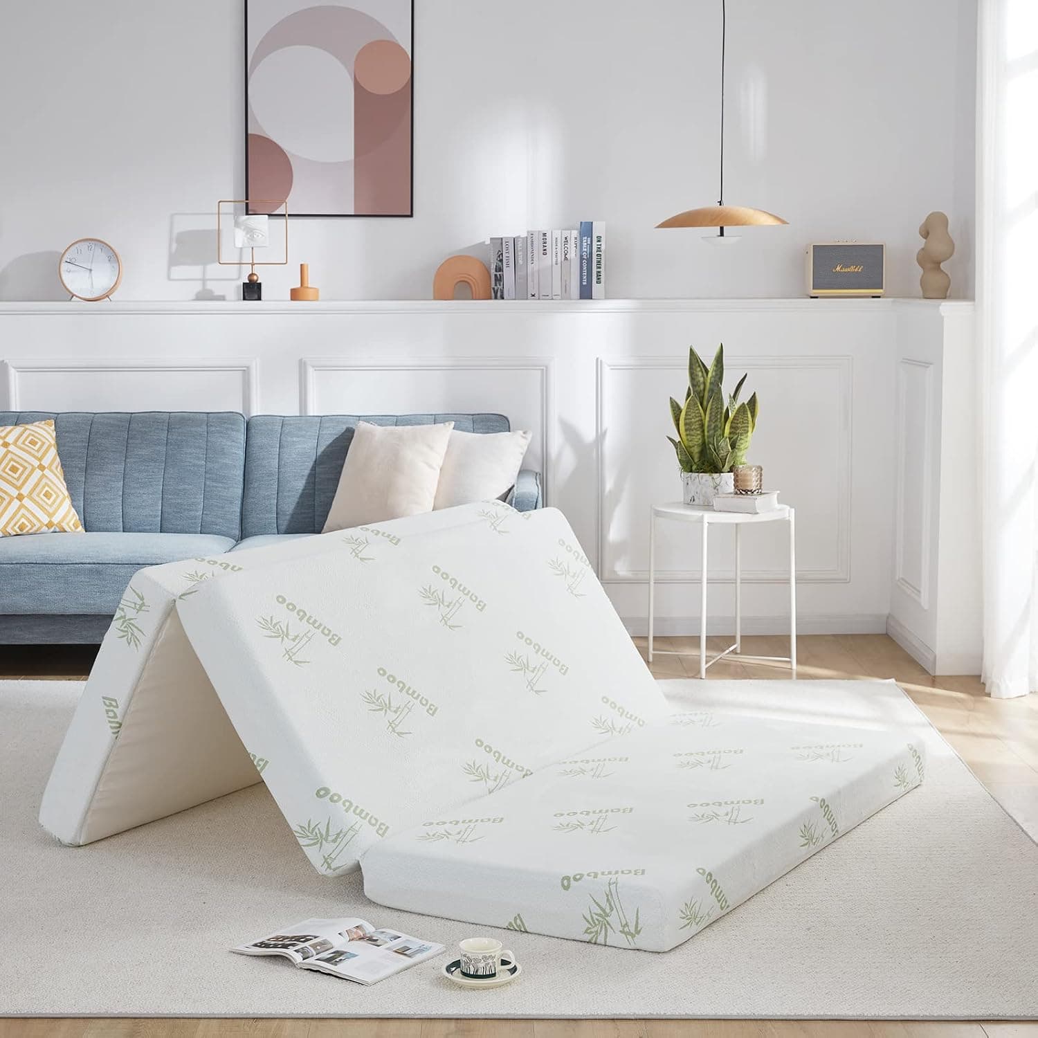 SINWEEK Memory Foam Folding Mattress with Storage Bag, 4 Inch Foldable Mattress Trifold Mattress Topper, CertiPUR-US Certified Floor Mattress Guest Bed with Bamboo Cover &Waterproof Lining