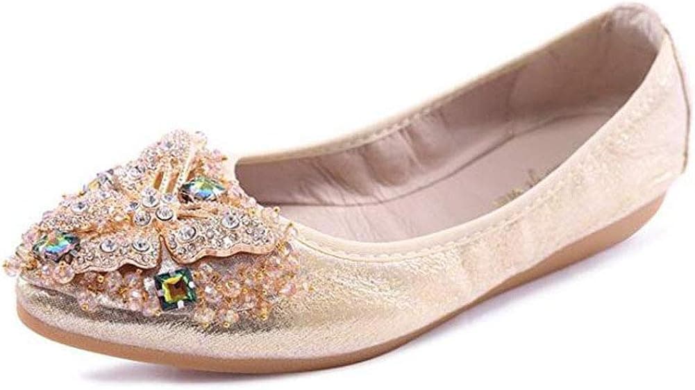 USANDY Women Ballet Flats Rhinestone Wedding Ballerina Shoes Foldable Sparkly Comfort Slip on Flat Shoes