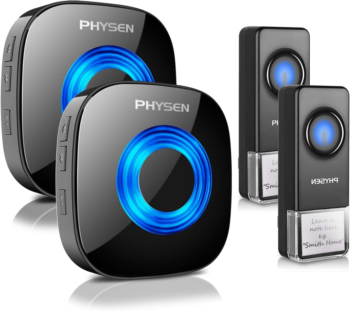 PHYSEN Wireless Doorbell, Waterproof Door Chime Kit Operating at 1300-ft, Adjustable 58 Melodies & 5 Volume Levels, Door Bell for Home Office Classroom with LED Strobe, 2 Push Buttons & 2 Receivers