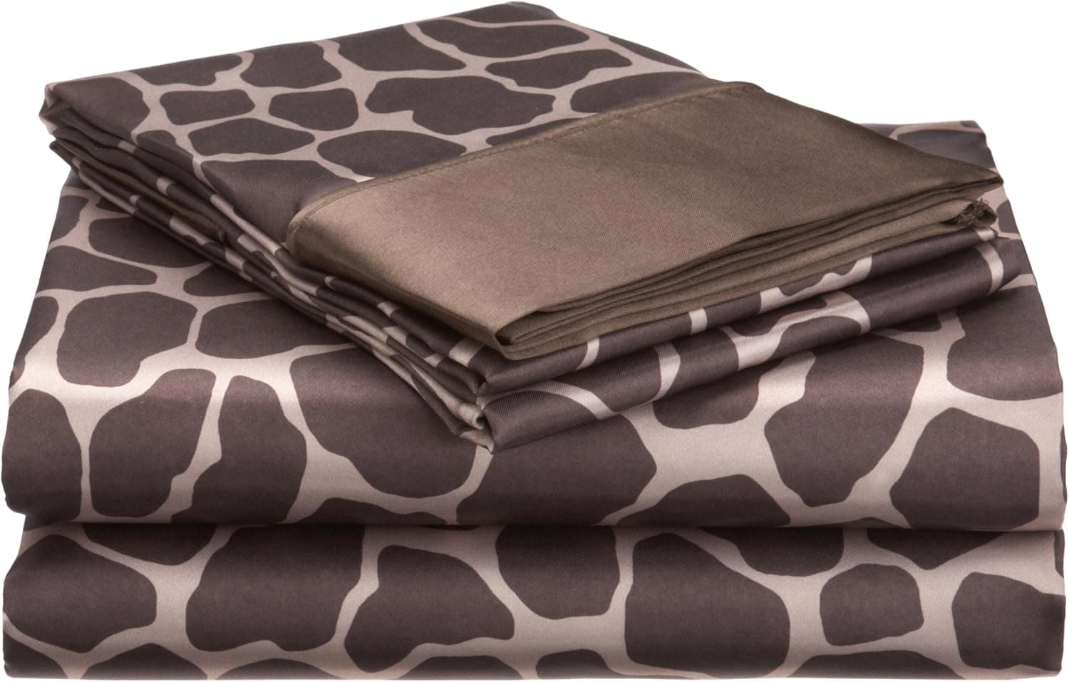 Divatex Home Fashions Royal Opulance Satin Cal King Sheet Set, Giraffe, Brown/Ivory