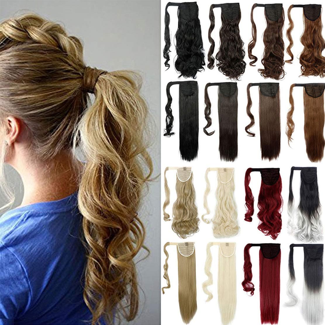 24" Straight Wrap Around Ponytail Hairpieces for Woman Synthetic Hair Extension