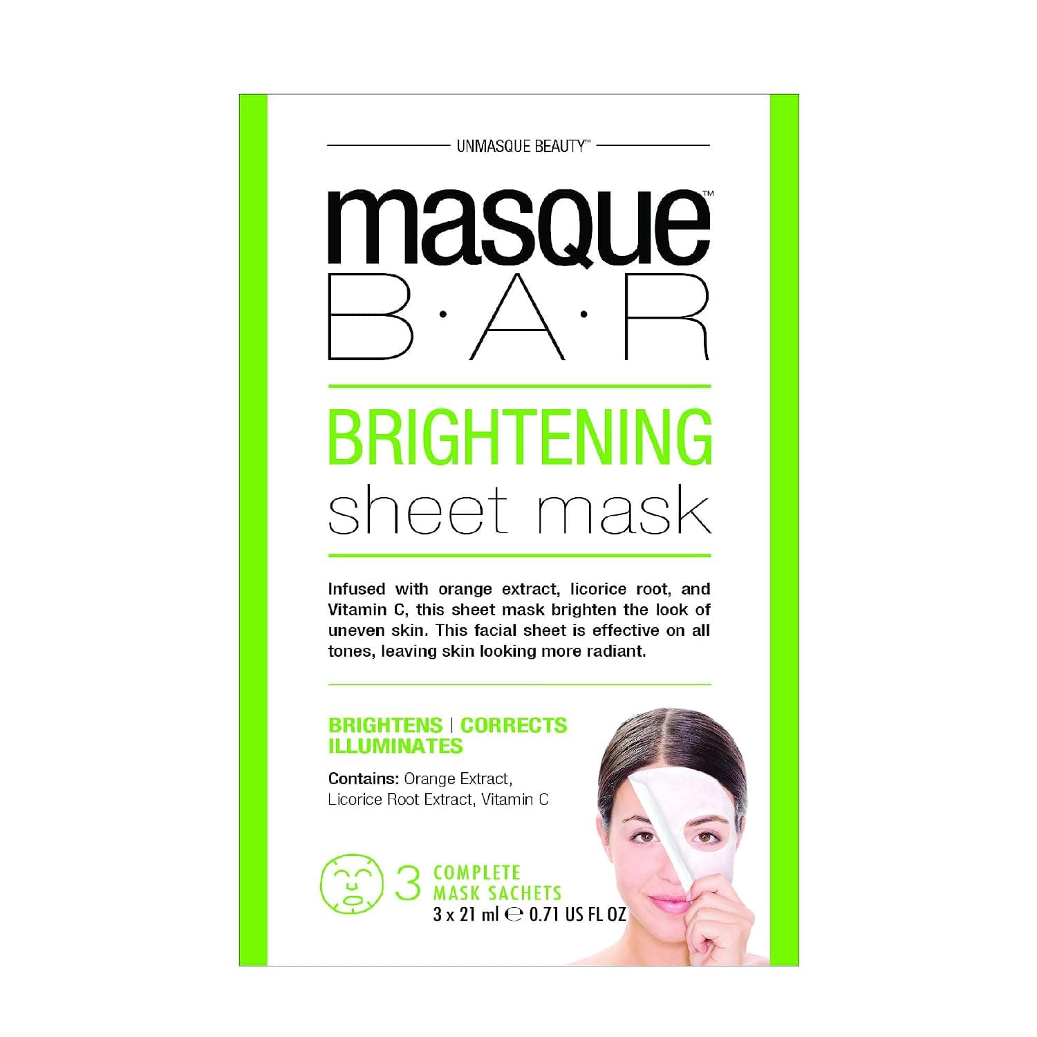 masque BAR Brightening Sheet Mask - Complete Face Mask, 3-Set