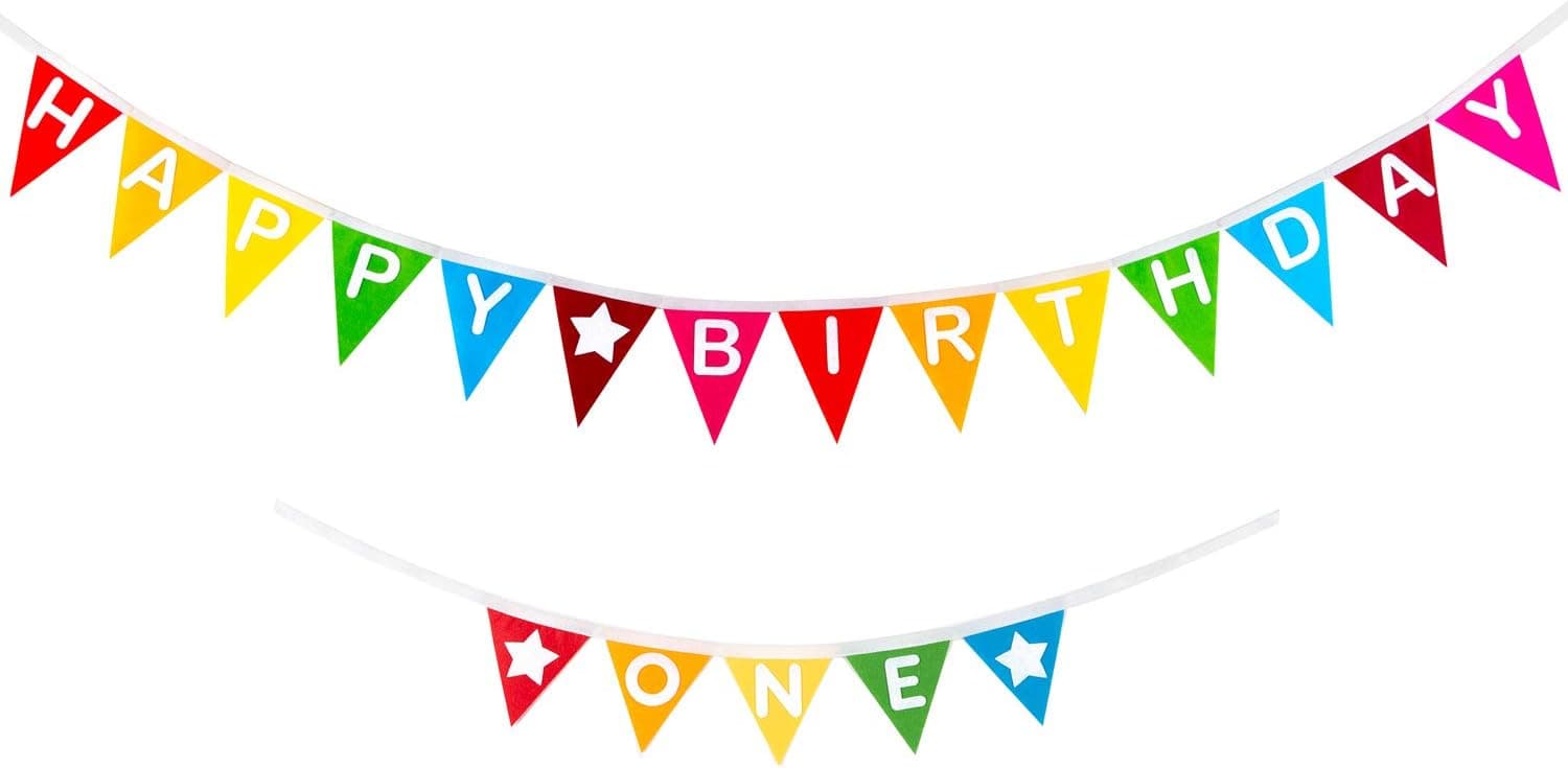 MONORD Rainbow Happy Birthday Banner and Rainbow One High Chair Banner Felt for First Birthday