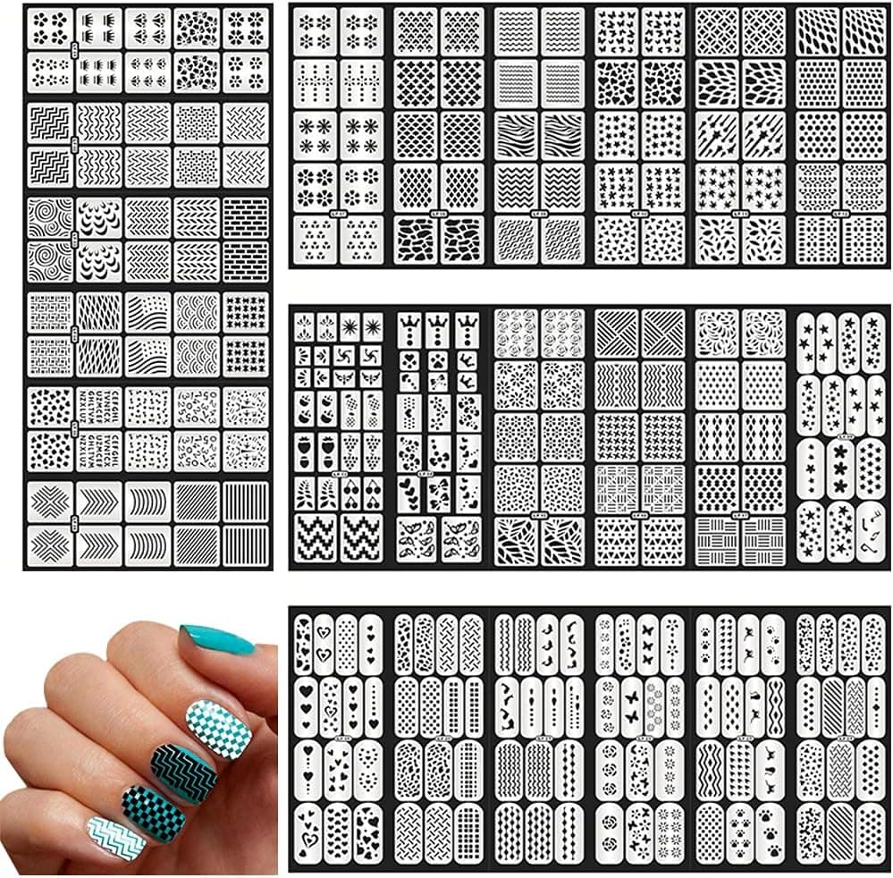 Nail Stencils for Nail Art Reusable, Pink Nail Vinyl Stencils Sticker French Tip Nail Decals Hollow DIY Manicure Decoration Decals Supplies（24 Sheets）