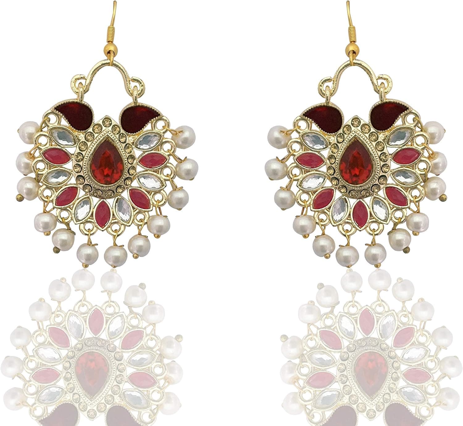 Moonstruck Traditional Indian Chandbali Kundan Hoop Earrings With Pearls for Women