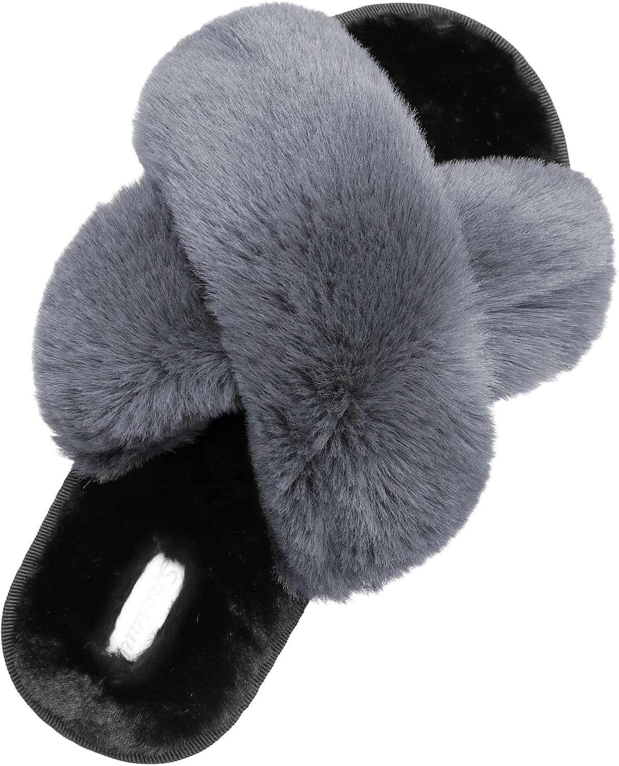 Fuzzy Slippers for Women Cozy Cross Open Toe Memory Foam Plush Furry Fluffy Womens Slide Slipper Indoor House Shoes for Bedroom 11.5-12.5