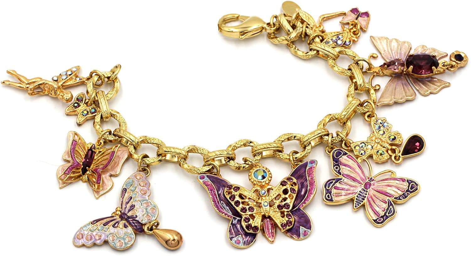 YOSHINE TM 14k Real Gold Plated Pendant Series Charms Bracelet for Kids Girls Jewelry (Batterfly)