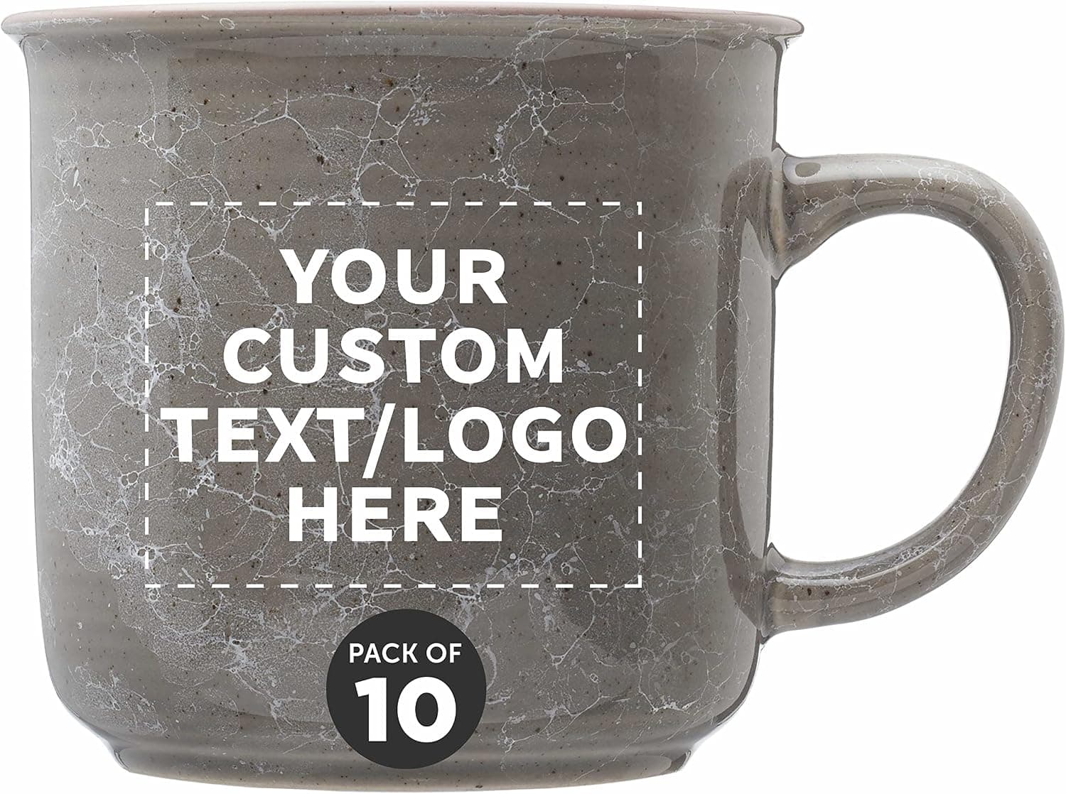 Custom Marble Campfire Coffee Mugs 13 oz. Set of 10, Personalized Bulk Pack - Ceramic, Perfect for Coffee, Tea, Espresso, Hot Cocoa, Other Beverages - Grey