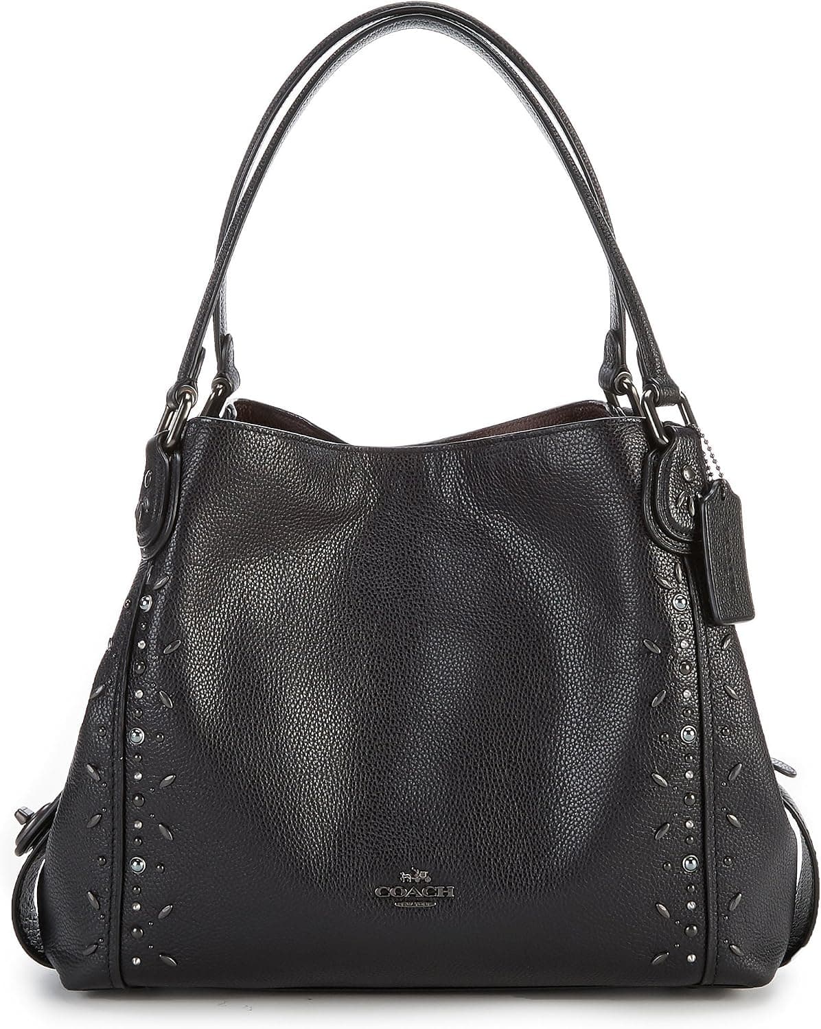 Coach Edie Shoulder Bag 31 With Prairie Rivets Black Copper/Black Leather