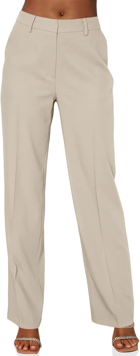 Ebifin Women's Solid Suit Pants Business Casual Trousers Straight Leg Dress Pants with Pockets Work Slacks
