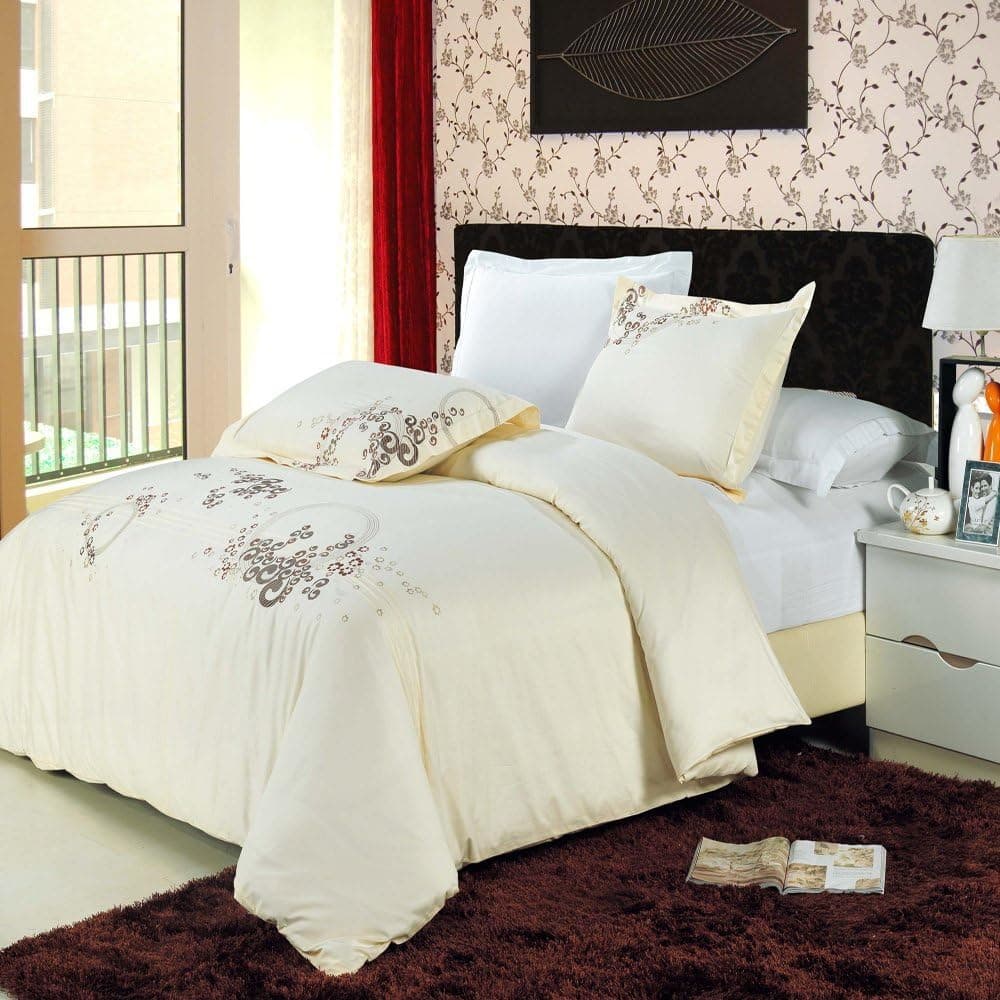Sophia Embroidered 3-Piece Full/Queen Duvet Cover Set 100% Cotton 300 Thread Count