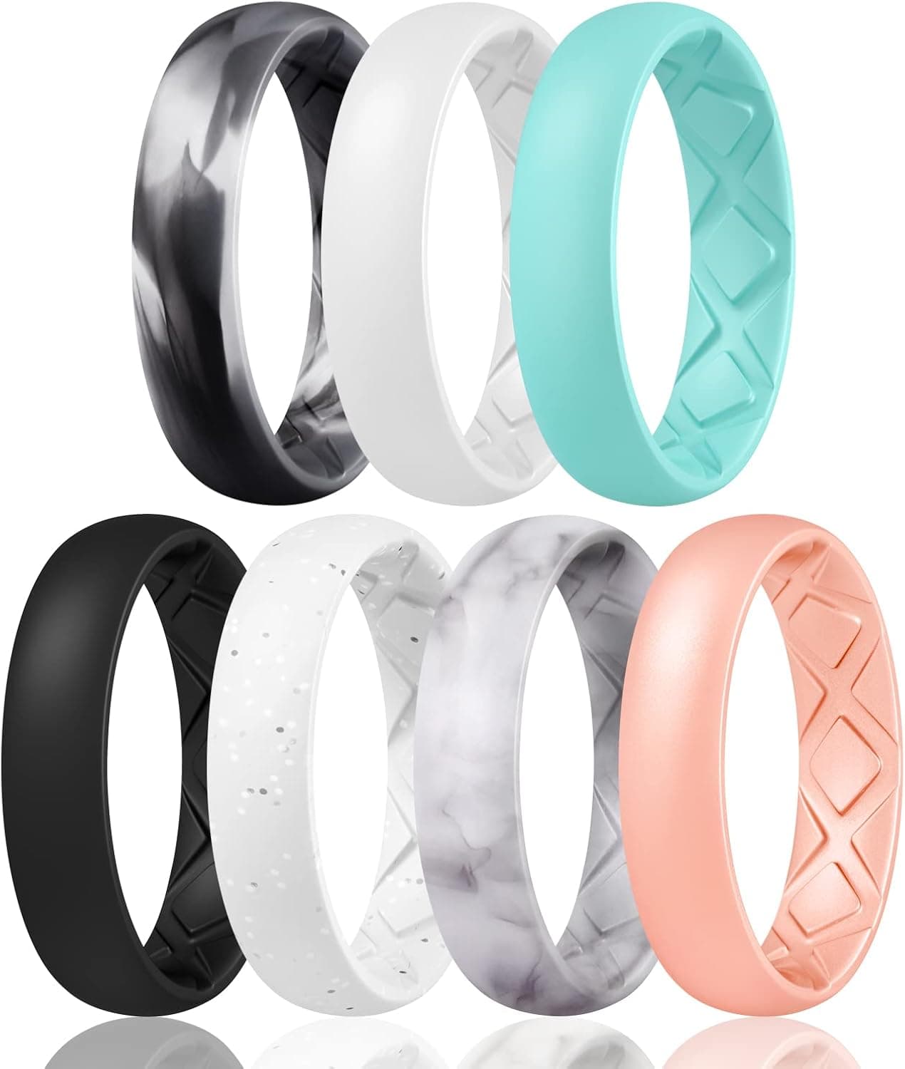 Egnaro Inner Arc Ergonomic Breathable Design, Silicone Rings for Women with half sizes, Women's Silicone Wedding Band，5.5mm Wide-2mm Thick
