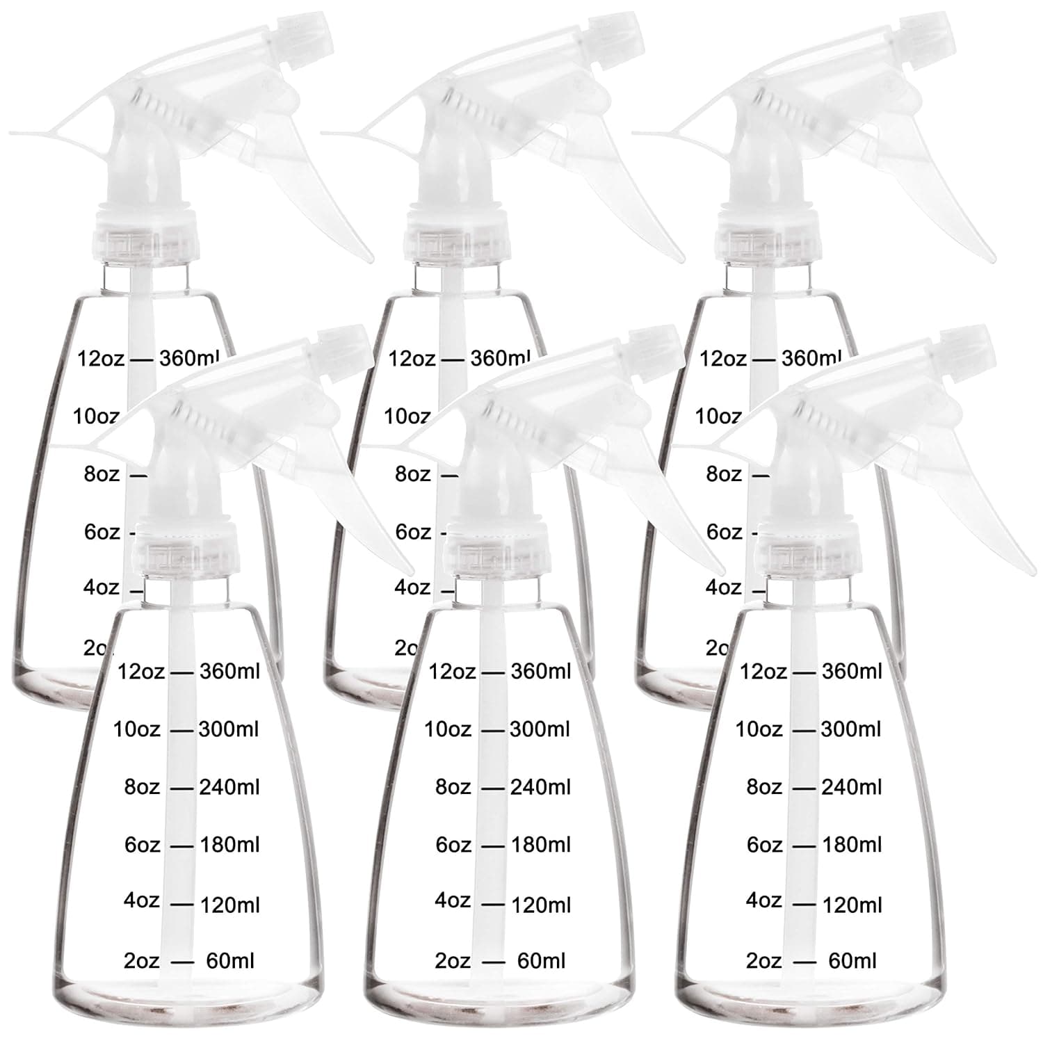 Youngever 6 Pack Empty Plastic Spray Bottles, Spray Bottles for Hair and Cleaning Solutions (12 Ounce)