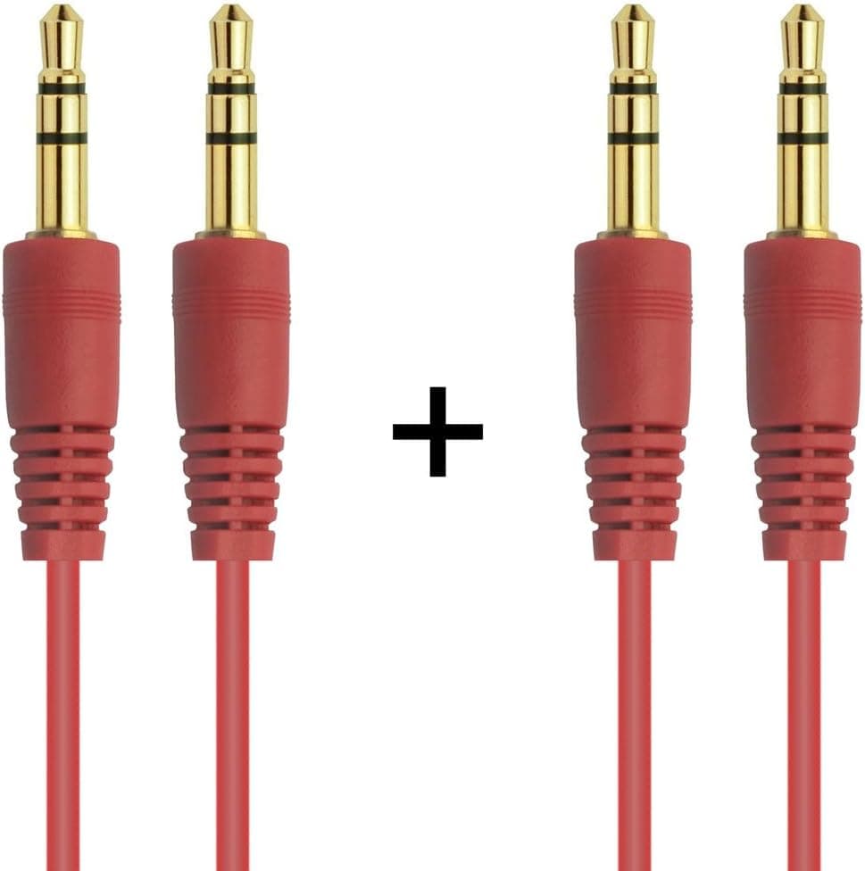 Aux Cord (2 Pack) - BesCable 3.5mm Male to Male Aux Cord for Car, iPhone and Headphones (5 Feet - Red)