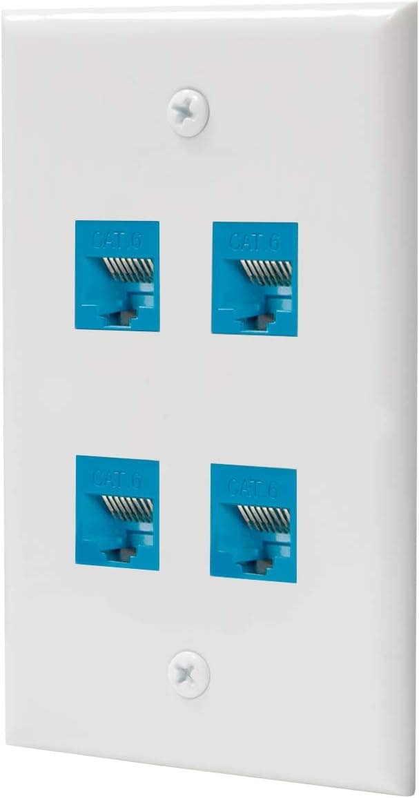 Ethernet Wall Outlet Plate 4 Port, Cat6 Wall Jack RJ45 Keystone Wall Plate Female to Female