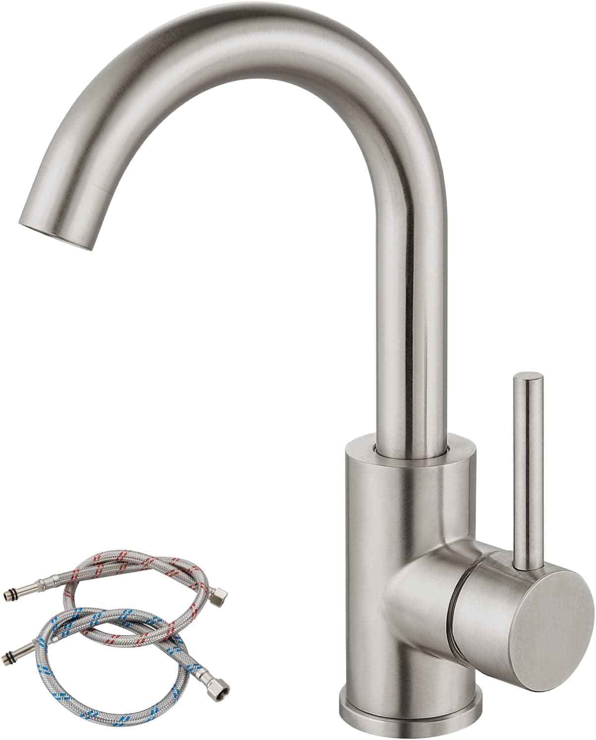 Airuida Brushed Nickel Bar Sink Sink Faucet Single Hole Small RV Kitchen Sink Faucet Single Handle Bathroom Deck Mount SUS304 One Hole Mixer Tap 360 Degree Swivel Spout Lavatory Sink Faucet