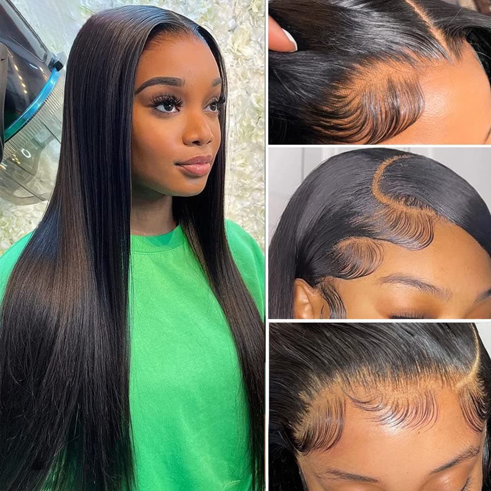 Lace Front Wigs Human Hair 13x4 HD Transparent Straight Lace Frontal Wigs Human Hair for Black Women 180% Density Brazilian Virgin Human Hair Wigs Pre Plucked with Baby Hair Natural Hairline  (16 Inch, Black Color)