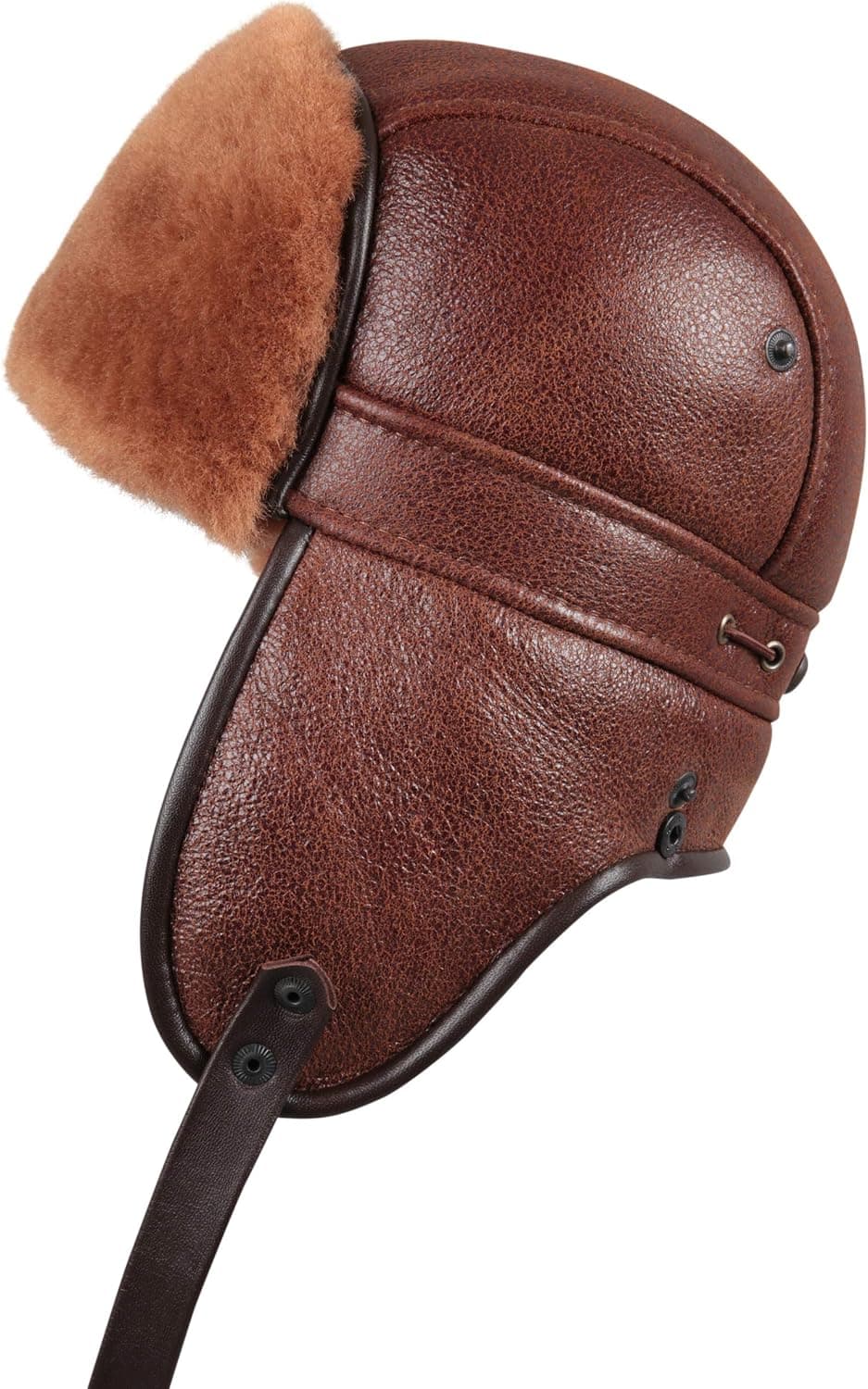 Zavelio Unisex Shearling Sheepskin Aviator Russian Ushanka with Snap Hat