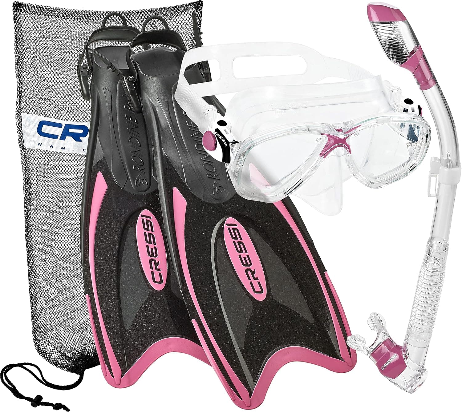 Cressi Italian Design Superior Marea Tempered Glass Snorkel Mask - Dry Snorkel - Palau Long Snorkeling Fin, Mask Fin Snorkel Set with Snorkeling Bag