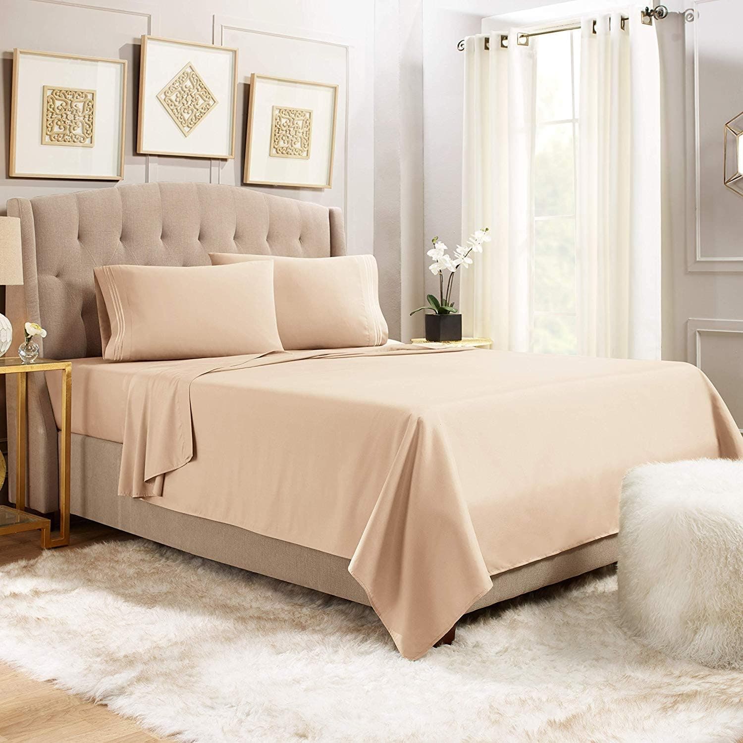 Luxury Egyptian Comfort 1800 Thread Count 6 Piece King Size Sheet Set, Mocha Color, 2 Bonus Pillowcases
