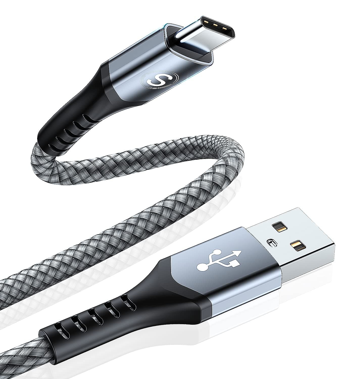 [2Pack 3.3ft+3.3ft] USB C Cable 3.1A Fast Charger Cable Braided Compatible for Samsung Galaxy S10 S9 S8 S20 S21 S22 A02s A03s A12/13 A21s/22/20 A32 A52s/51 A70/72 Note 20/10,Google Pixel,Oneplus-Grey