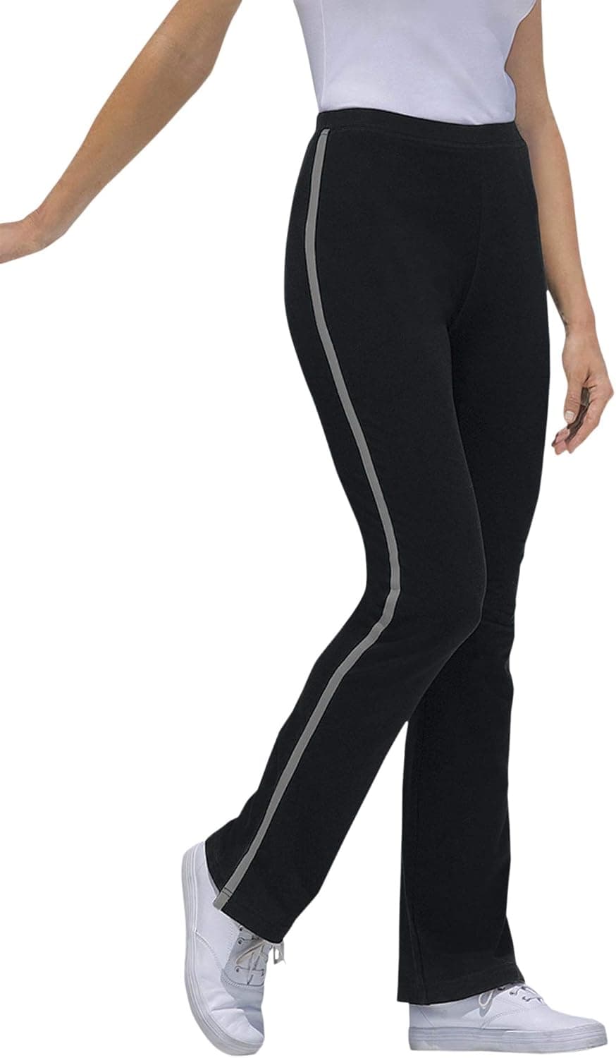 Woman Within Women's Plus Size Stretch Cotton Side-Stripe Bootcut Pant - 2X, Black Gunmetal