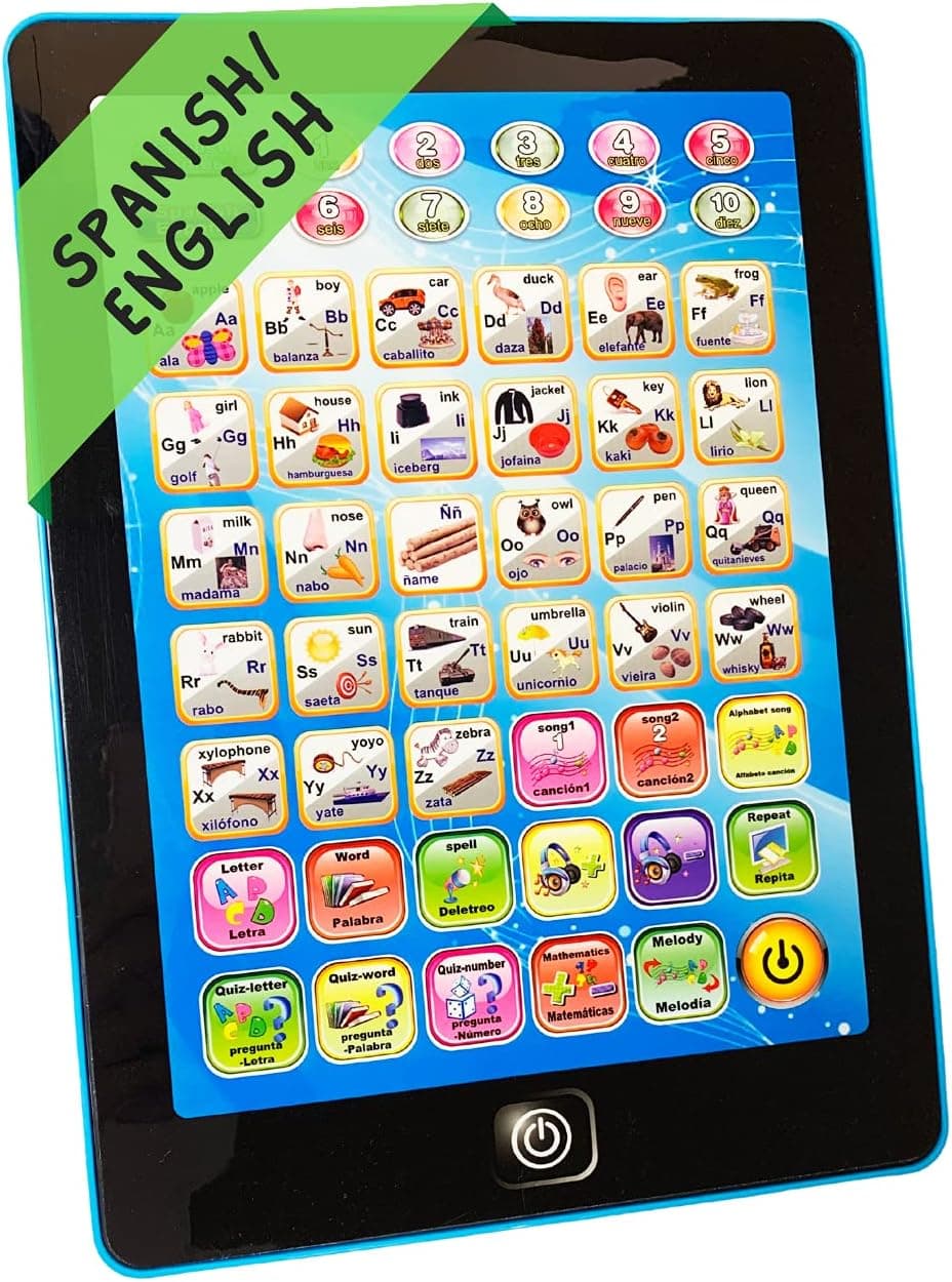 ZeenKind Bilingual English Spanish Learning Tablet Toy| Juguetes para Niñas Niños - Aprender Espanol y Ingles| Educational Toys for Kids, Toddlers, Baby to Learn Alphabet ABC, Numbers, Words, Music