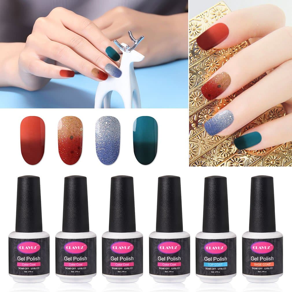 CLAVUZ Gel Nail Polish Set Soak Off Color Changing Nail Polish Base and Top Coat Manicure Nail Art Kit
