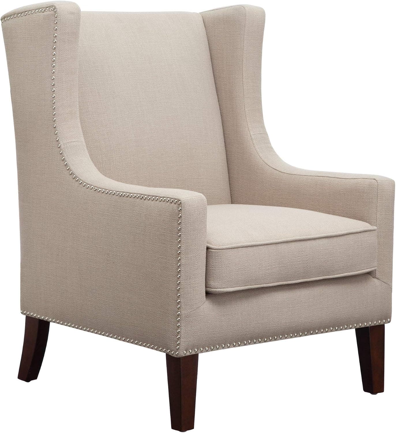 Madison Park Barton Modern Accent Chair olid Wood, Plywood, Wing Back Lounge Armchair, See Below, Linen