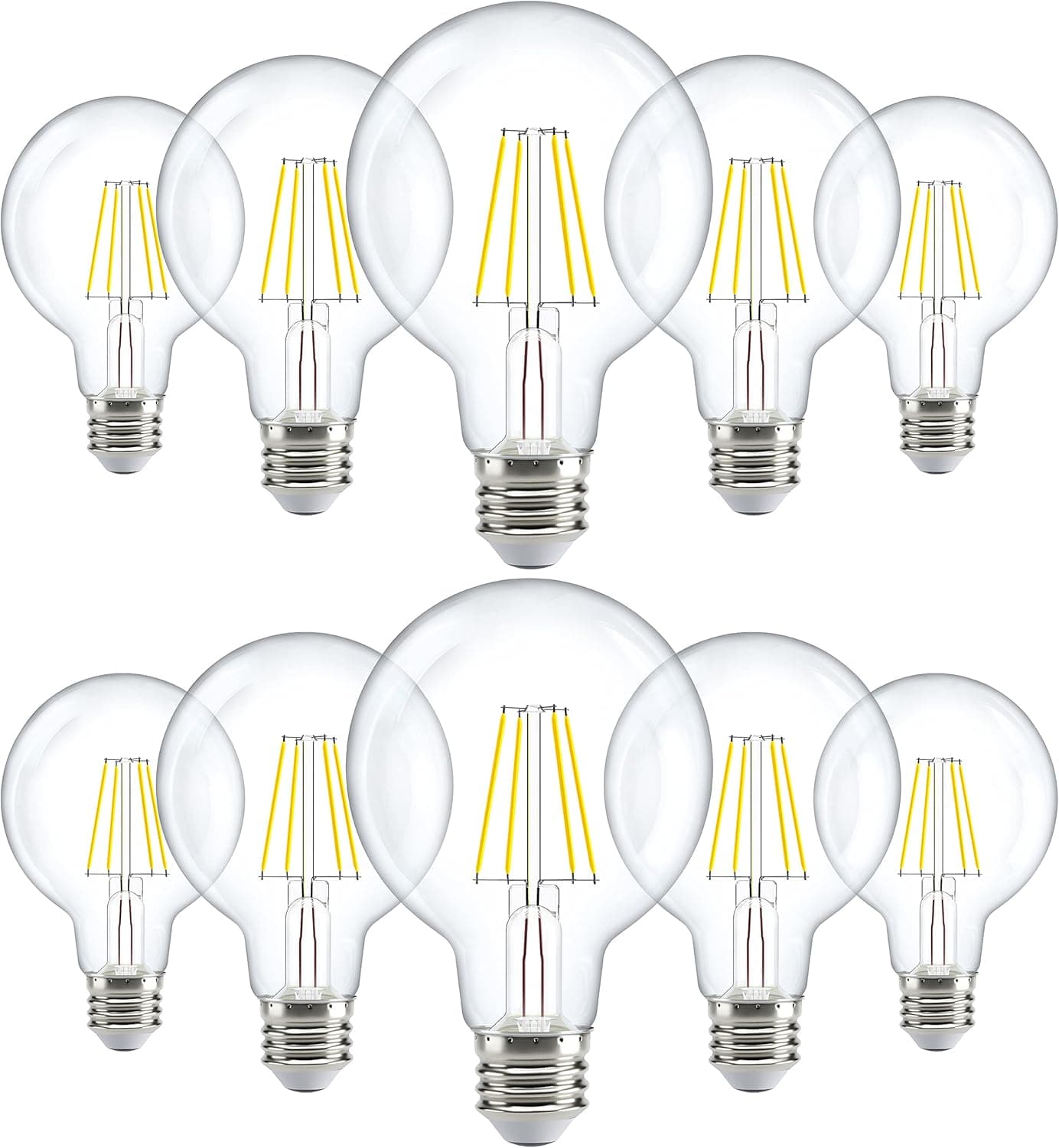 Sunco 10 Pack G25 Globe Light Bulbs LED Edison Vanity Light Bulbs for Bathroom, 5000K Daylight, Dimmable, 5.5W=60W, Clear Vintage Filament Globe, 500 LM, E26 Base, Indoor Outdoor Clear – UL