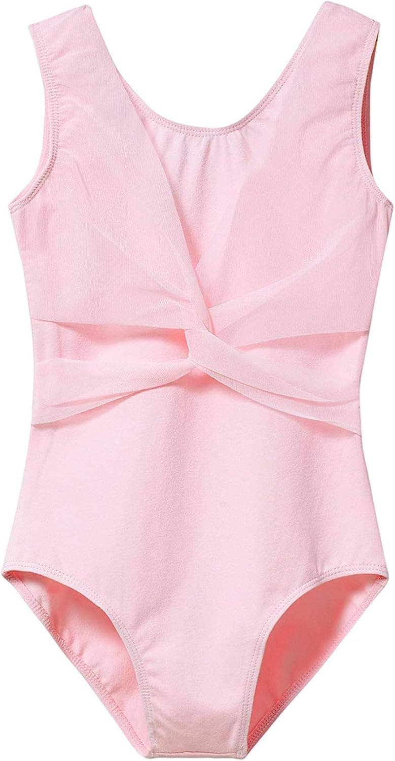 MdnMd Sleeveless Tank Leotards for Girls with Mesh Cross Front