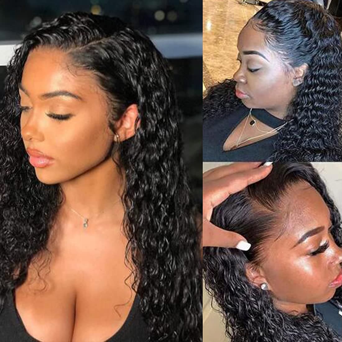 BLACKMOON HAIR 360 Frontal Lace Wig Brazilian Deep Wave Hair Wig 100% Unprocessed Deep Wave Lace Front Wig Virgin Human Hair Wigs 12inch Pre Plucked Deep Wave Hair Wigs 150% Density Glueless