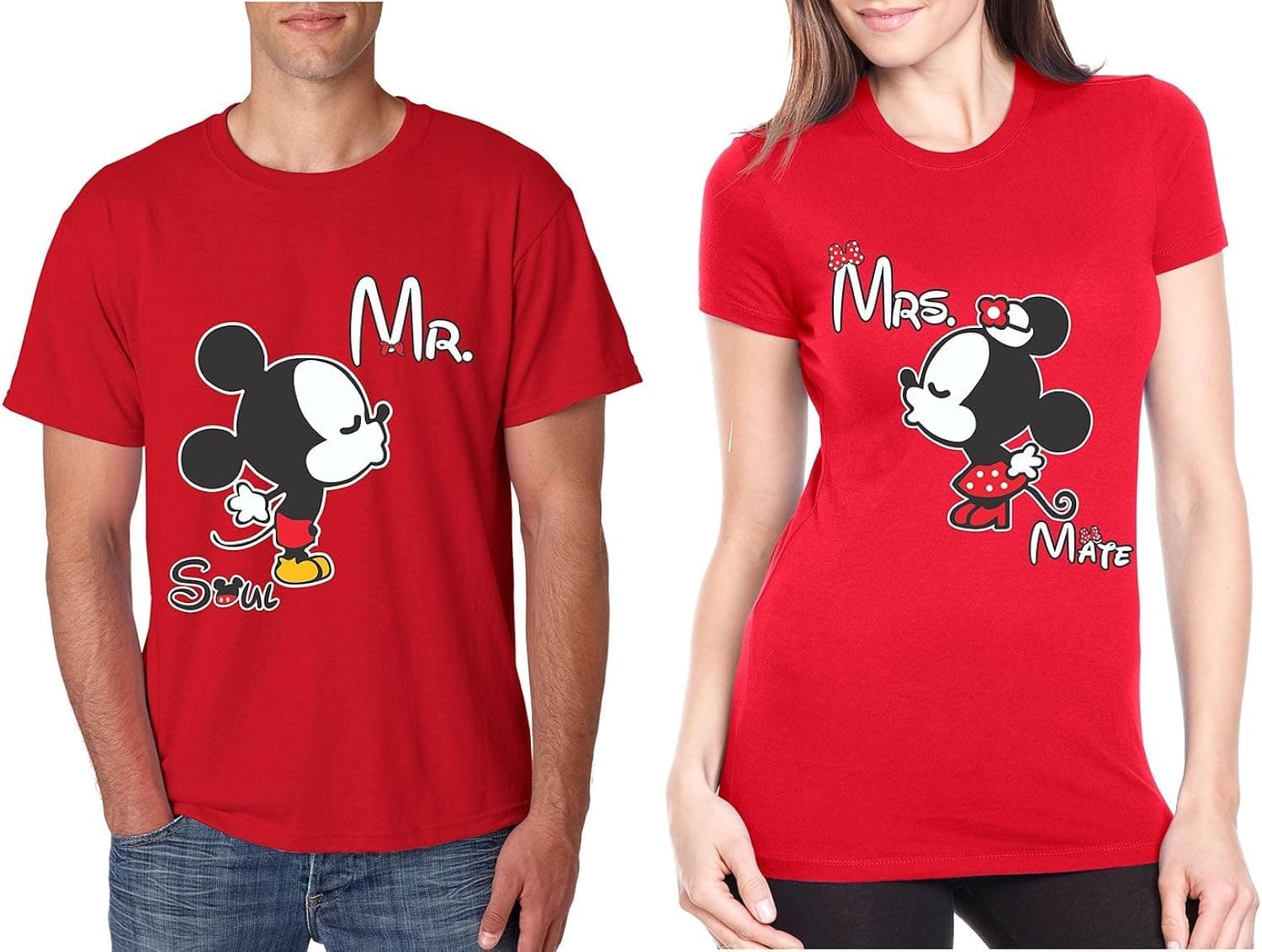 ALLNTRENDS Couple T Shirt Mr Mrs Soul Mate (Women S Man M, Red)