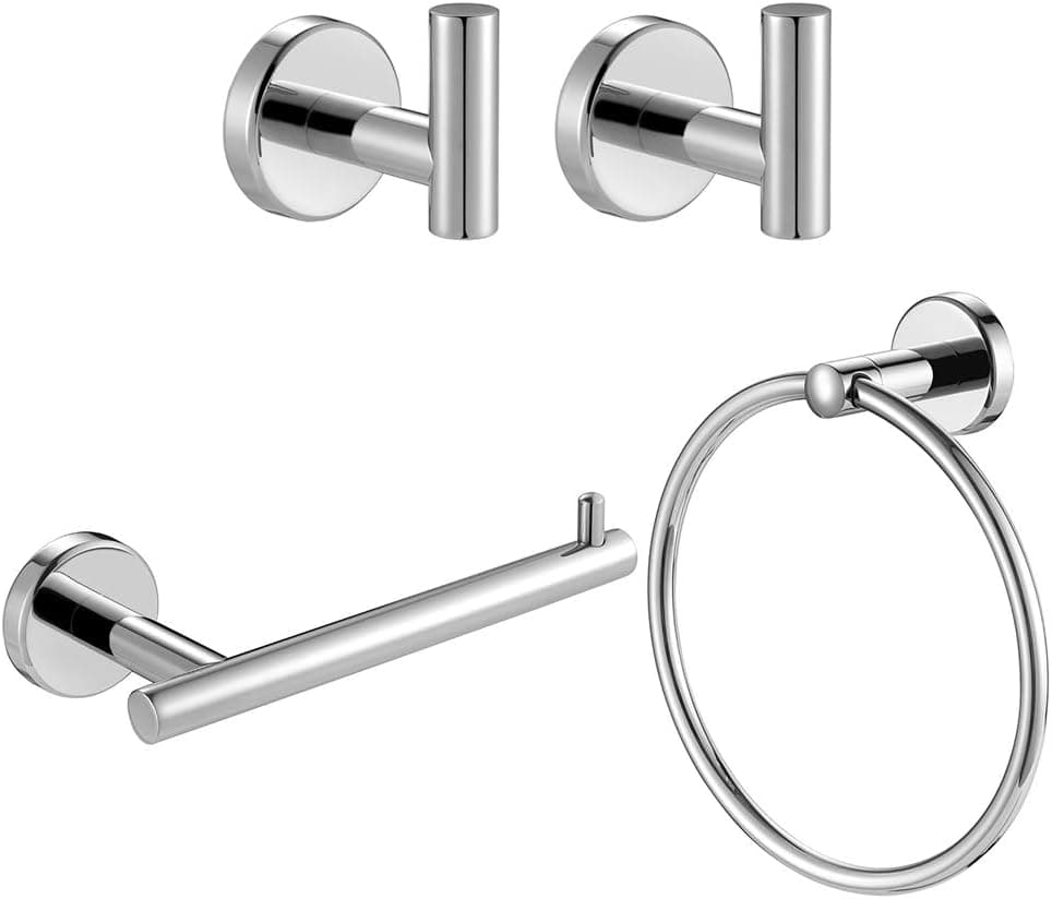 JQK Towel Hook TP Holder Towel Ring 3 Pack, TH100&TPH100&TR130-CH