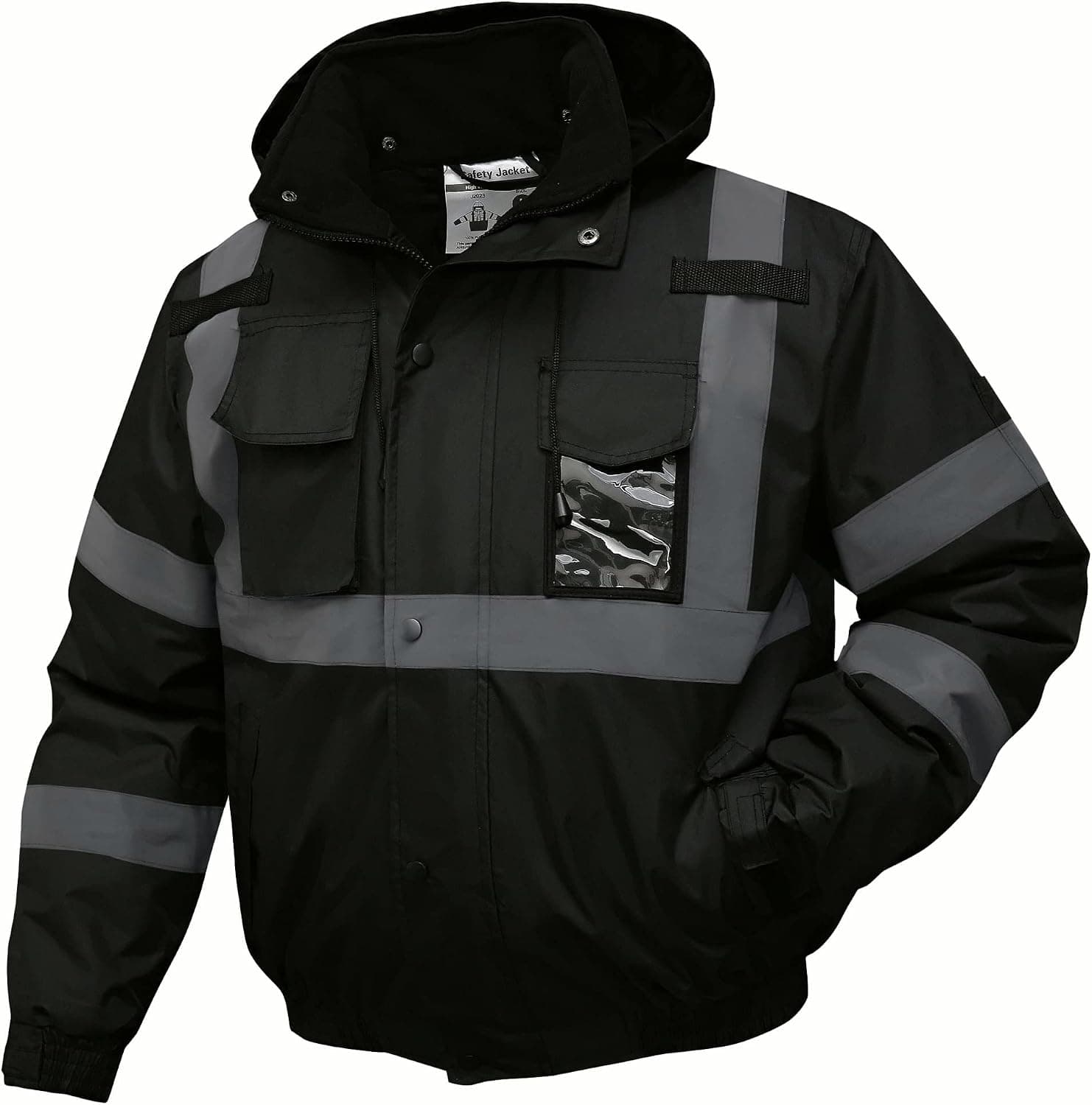 SKSAFETY High Visibility Reflective Jackets for Men, Waterproof Safety Jacket for Men with Pockets, Black Work Construction Coats for Winter Cold Weather,Medium, 1 Pack