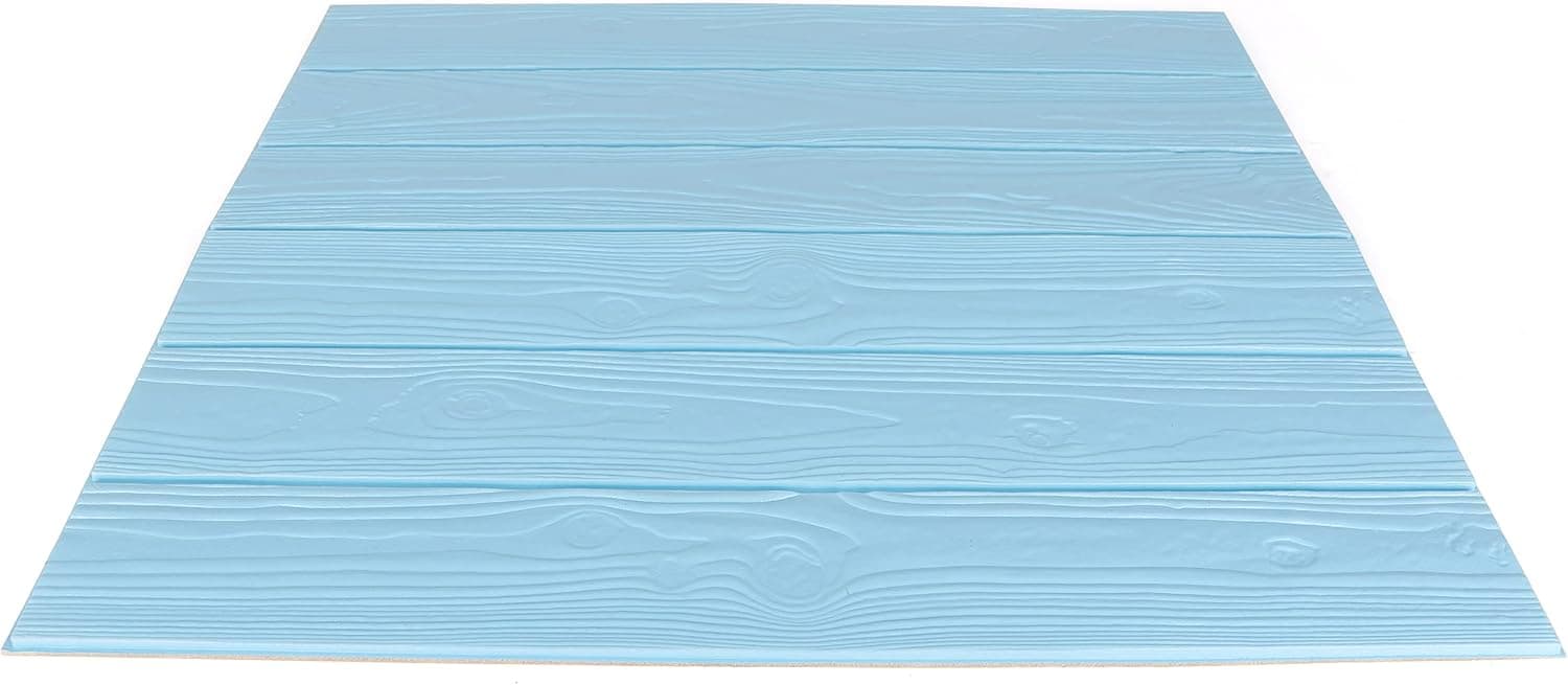Stone Ten Craft Faux Brick Wall Panels - Peel and Stick Foam Brick - 3D Wall Panels for Fake Brick Wall - Self Adhesive Brick Wall Panels - 3D Brick Wallpaper (10 Pack, Wood - Sky Blue)