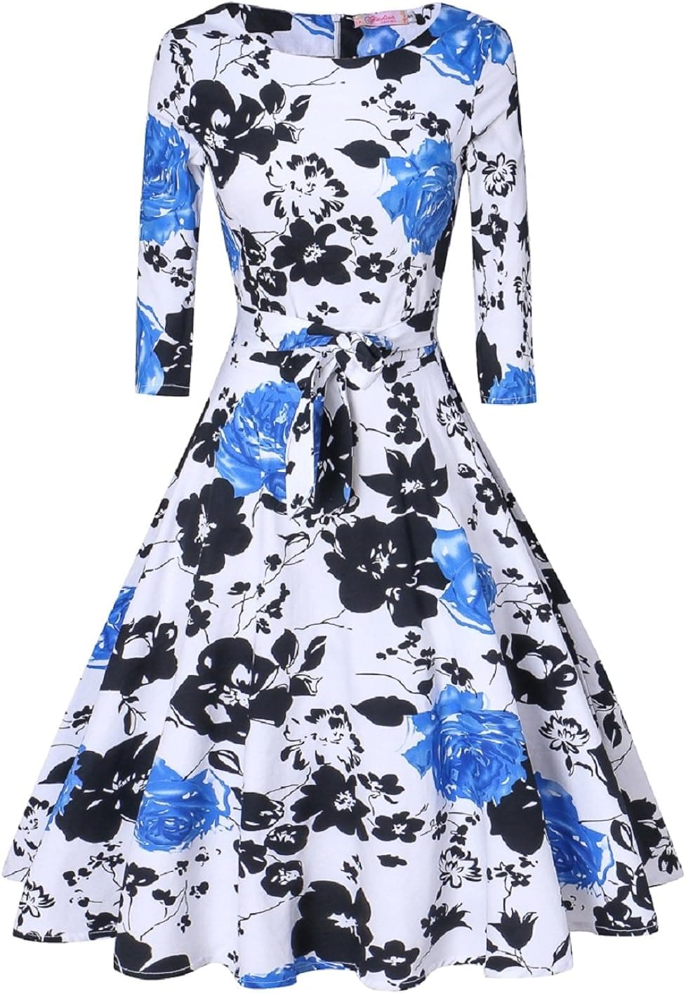 Women's Dress 3/4 Sleeve Calf-Length Retro Floral Vintage Dress Audrey Hepburn Style