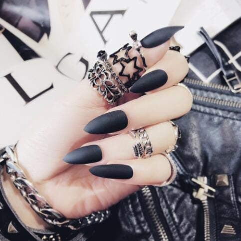 LIARTY 24Pcs 12 Different Sizes Matte Black/Grey/Wine Red Stiletto False Nails Long Full Cover Nails Tips (Black)