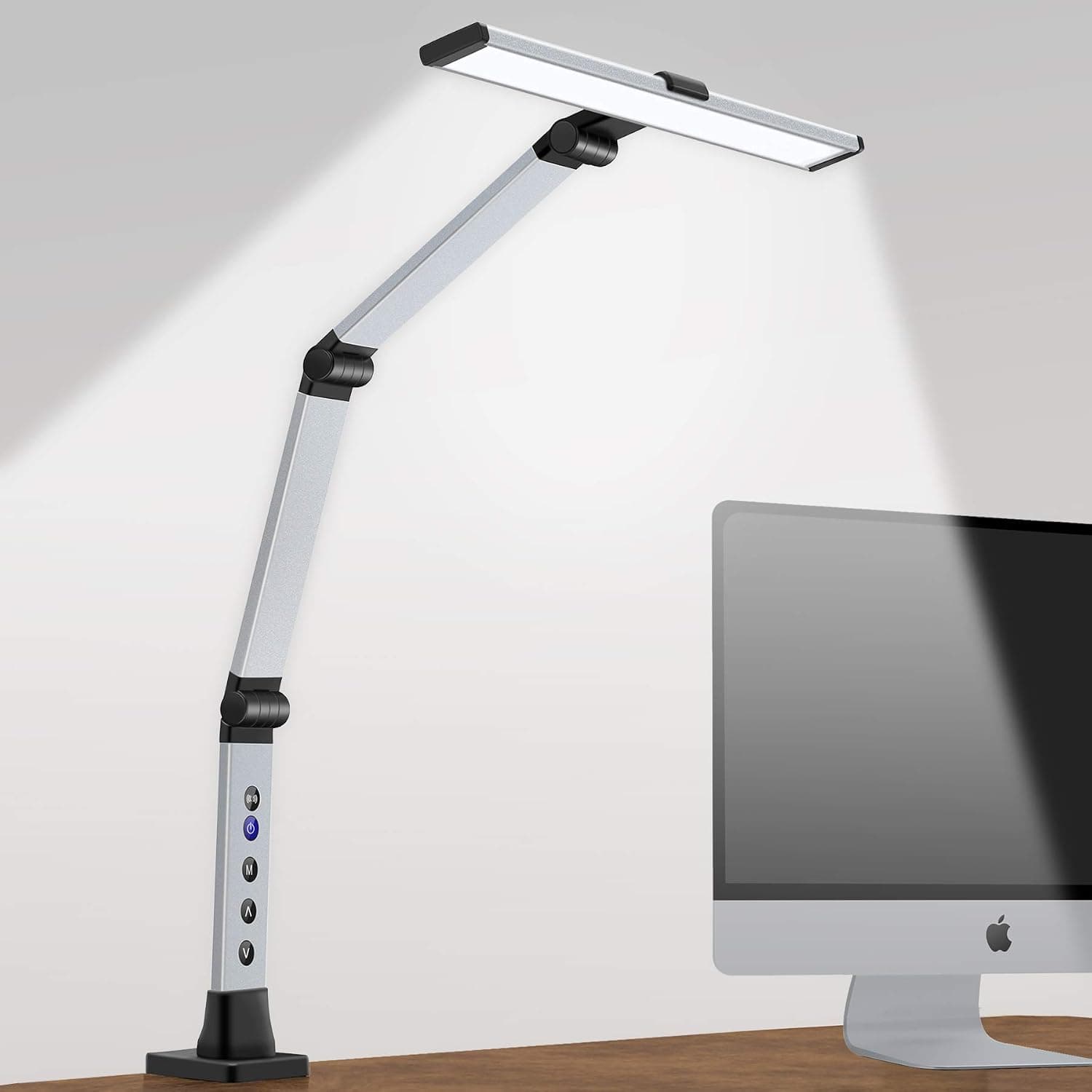 Kouik Desk Lamp with Clamp,Eye-Caring Swing Arm Desk Lamp,Stepless Dimming & Adjustable Color Temperature Modern Architect Task Lamps with Setting Memory for Home Office,Reading,Studying 12W-Silvery