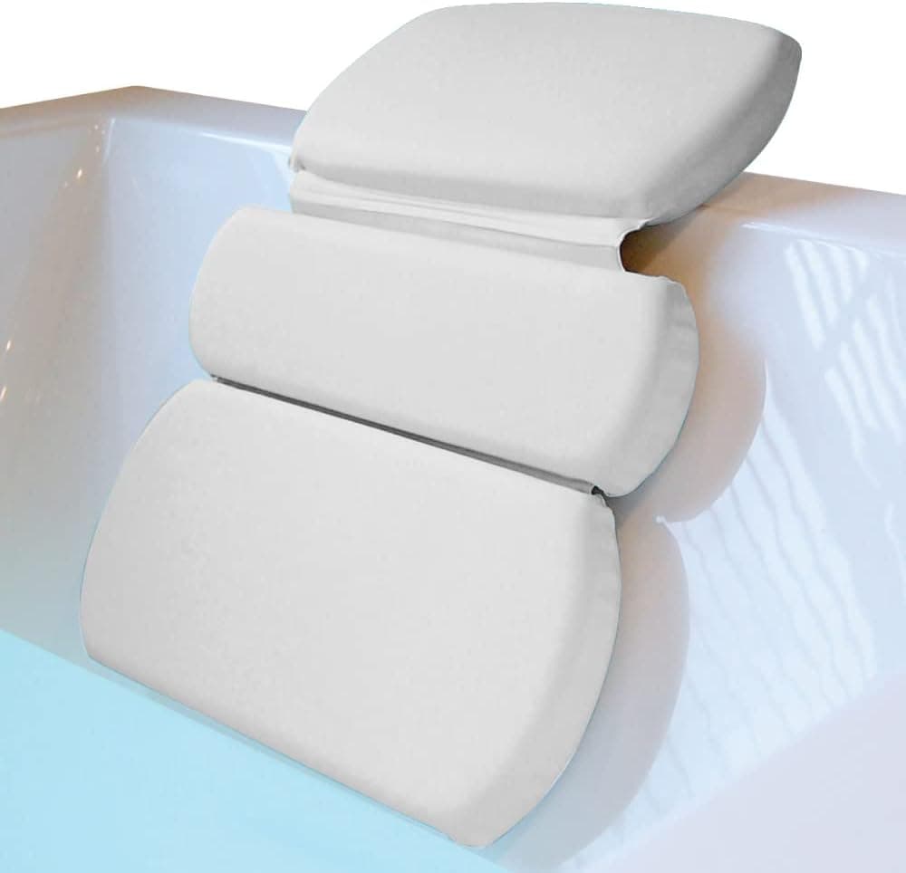 Gorilla Grip Bath Pillow for Tub, Comfortable Bathtub Pillows for Neck Head and Back Support, Strong Suction Waterproof Headrest, Cushion Rest for Curved or Straight Tubs, Spa Accessories, White
