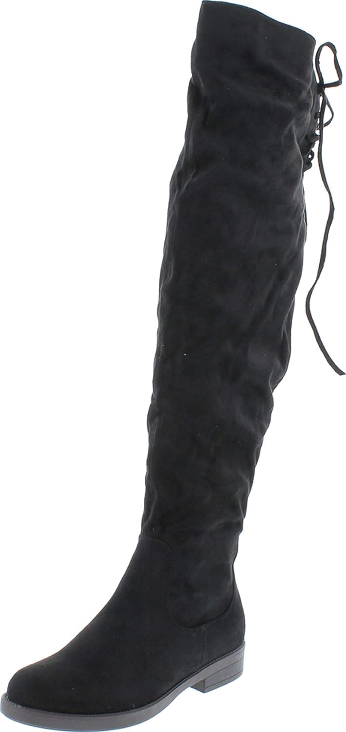 Chase & Chloe Maggy-1 Women's Thigh High Drawstring Low Chunky Heel Boots
