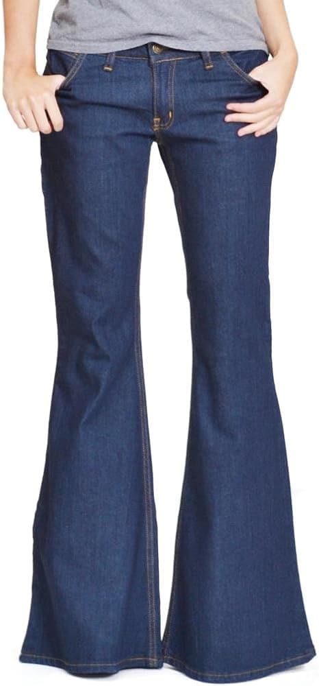 Glamour Outfitters Women's Bell Botton Retro Jeans Blue (UK 10-US 8)